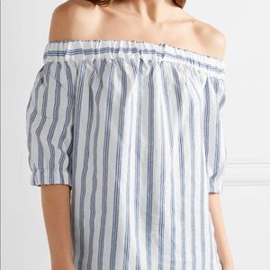 MICHAEL KORS Off Shoulder Striped Linen Blouse Top